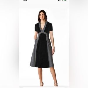New EShakti jersey black & gray fit and flare dress